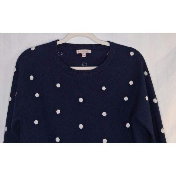 100% Cashmere Sweater Philosophy Navy/Frost White Polka Dot Size M - Picture 3 of 12